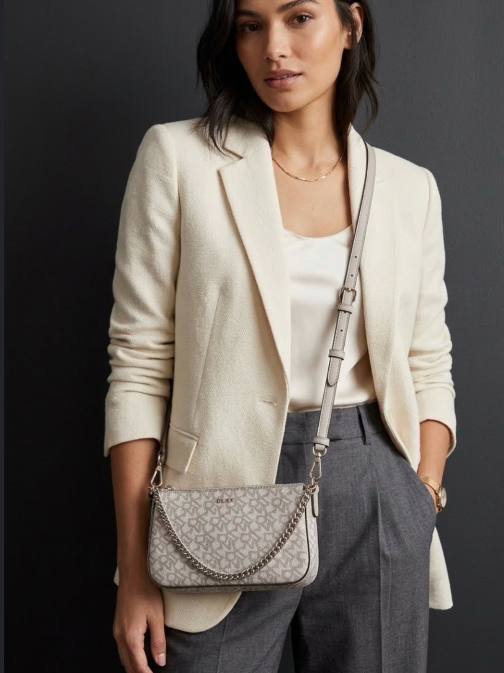 DKNY Nude Beige Crossbody Bag Convertible Chain or Shoulder Crossbody Strap